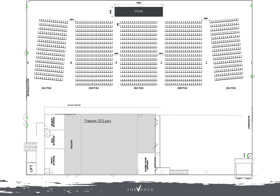Variations of theatre style seating arrangements for The Venue Alexandria